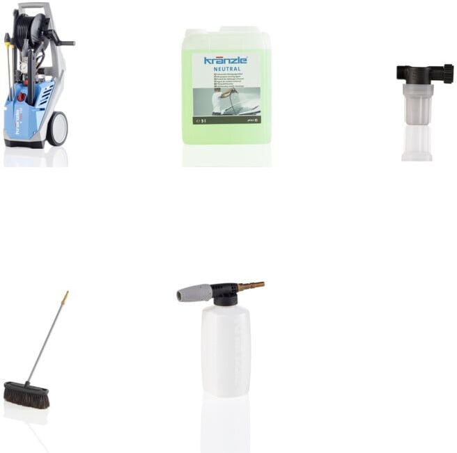 Set Kränzle Hochdruckreiniger K 1154 TST + Wassereingangsfilter + Schauminjektor mit Behälter 2l + Reinigungsmittel Neutral 5 Liter + Waschbürste quer 500 mm