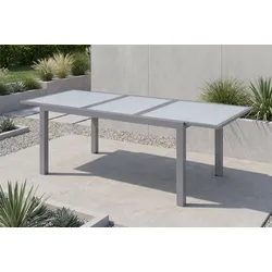 VILLANA Sylvania Ausziehtisch, silber/weiß, Alu/Sicherheitsglas, 160/220x90 cm, Flügelmechanismus