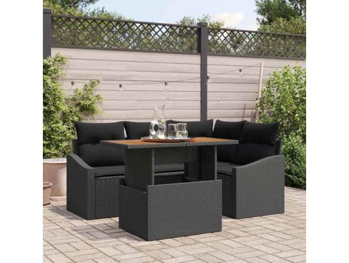 HEFZGDB Poly Rattan Eckbank Set 5 pcs mit Kissen für Terrasse und Garten, Modulares Essgruppe Set in Schwarz und Braun mit Stauraum