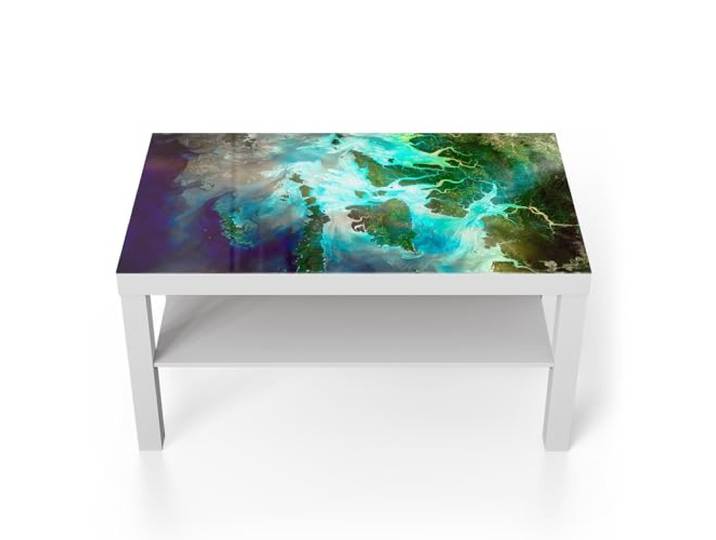 DEQORI Glastisch weiß groß 90x50 cm Motiv Muster der Erde ausgefallener Beistelltisch aus Glas Hochglanz Couchtisch fürs Wohnzimmer moderner Couch Tisch mit Design