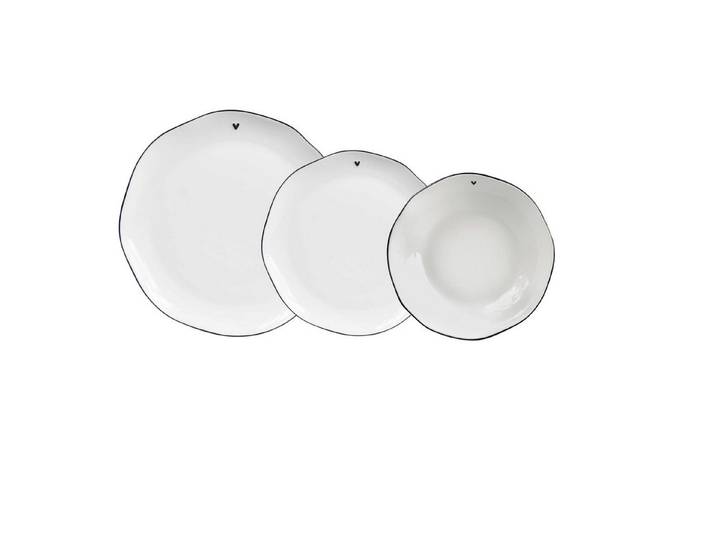 Bastion Collections Tafelservice Schwarzes Herz, Keramik, Spülmaschinengeeignet, Weiß, Herz, H: cm
