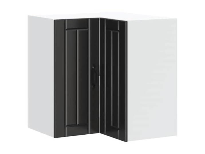 HKTMGDNG Küchen Eckhängeschrank Lucca Schwarz Holzwerkstoff 57x57x60cm Platzsparender Eckschrank zur Wandmontage für Küche und Speisekammer, robuster Holzwerkstoff mit Türen, bis 70 kg belastbar.