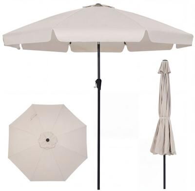 Costway 10 FT Scalloped Patio Umbrella with Push Button Tilt and 8 Fiberglass Ribs-Beige