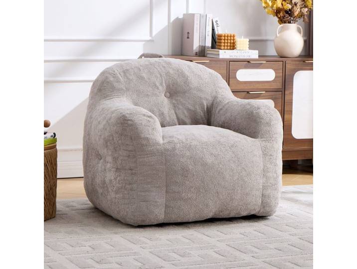 Fauteuil pouf avec accoudoirs gris clair