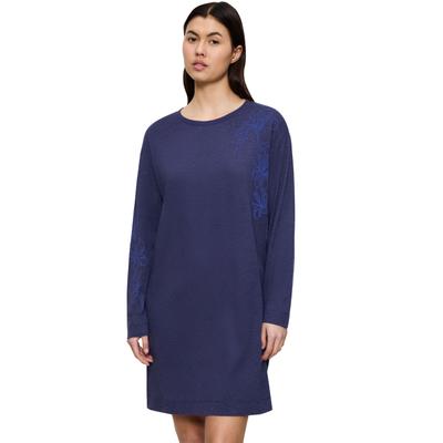 Nachthemd TRIUMPH "Endless Comfort NDK 01 LSL", Damen, Gr. 38, N-Gr, Single Jersey, blau (blau, schwarz combination), Single Jersey, Obermaterial: 50% Baumwolle, 50% Modal, Kleider Nachthemd, weich und gemütlich