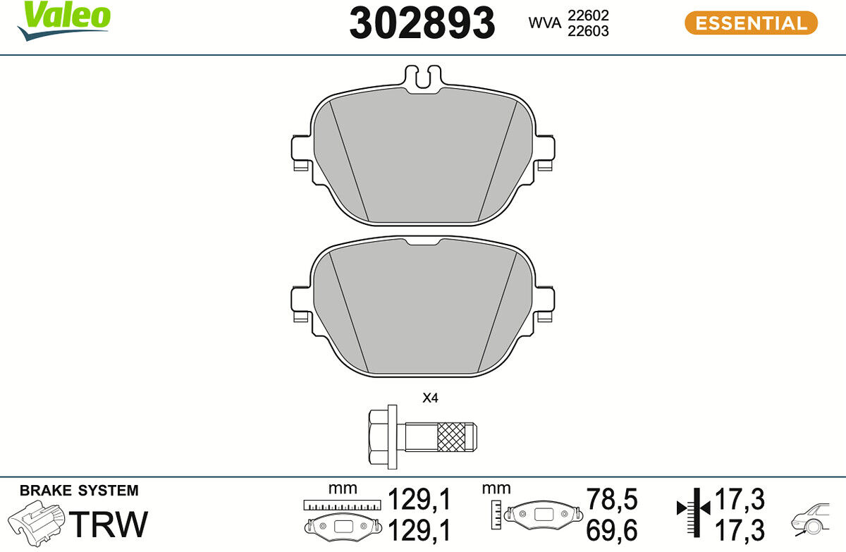 Valeo Bremsbelagsatz, Scheibenbremse 302893 Hinterachse Für Mercedes (Bbdc)