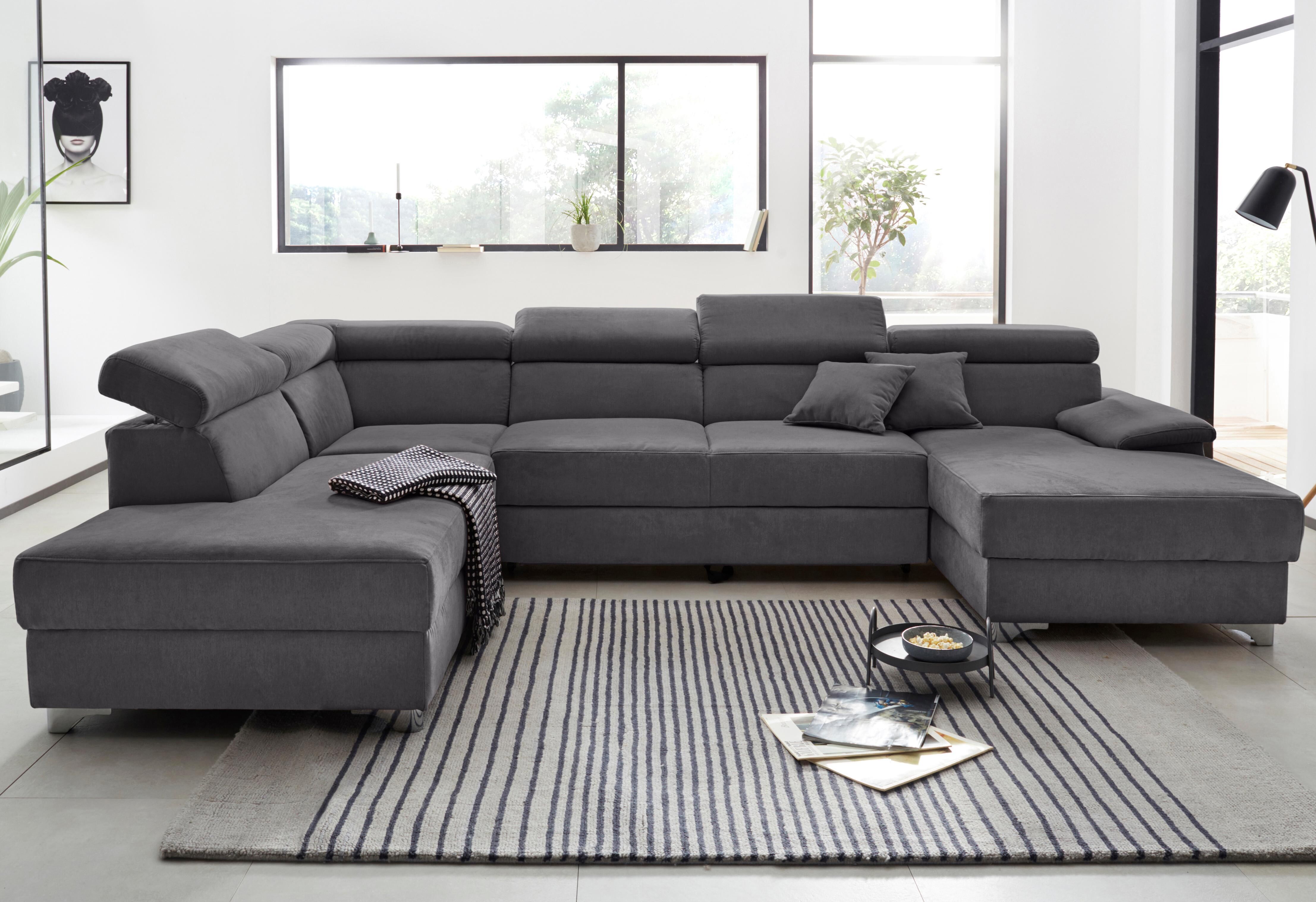 Wohnlandschaft DOMO COLLECTION "Mira, inklusive Kopfteilverstellung für mehr Wohlfühlkomfort, U-Form", braun (espresso), B:337cm H:78cm T:230cm, Luxus-Microfaser (92% Polyester, 8% Nylon);Zierkissen: Entsprechend jeweiligem Bezug.;Struktur (100% Polyester