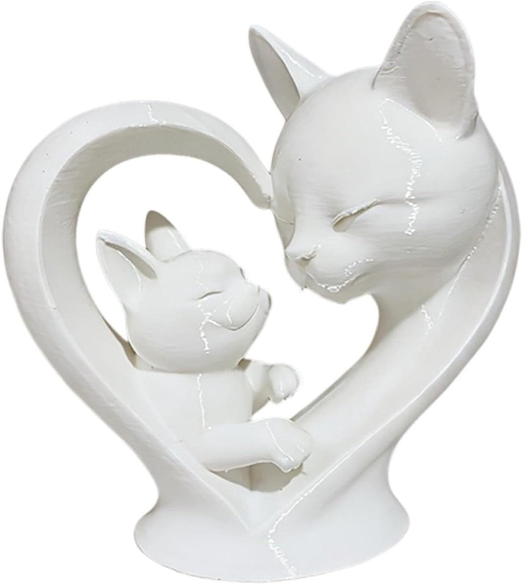 Hartvormig Dieren Standbeeld Moeder en Katten Woondecoratie