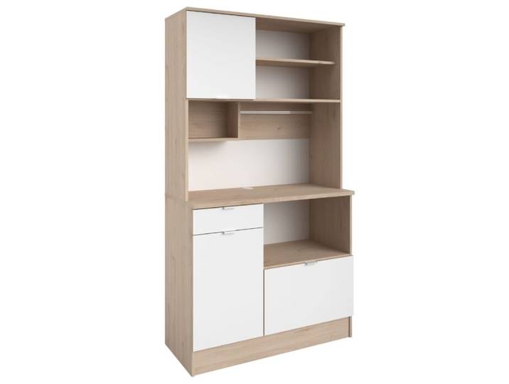 Buffet vaisselier multi rangements aspect bois et blanc
