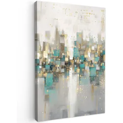 LEINWANDBILD Abstrakt - Blöcke - Gold - Skyline Wanddeko Schlafzimmer 60x90 cm