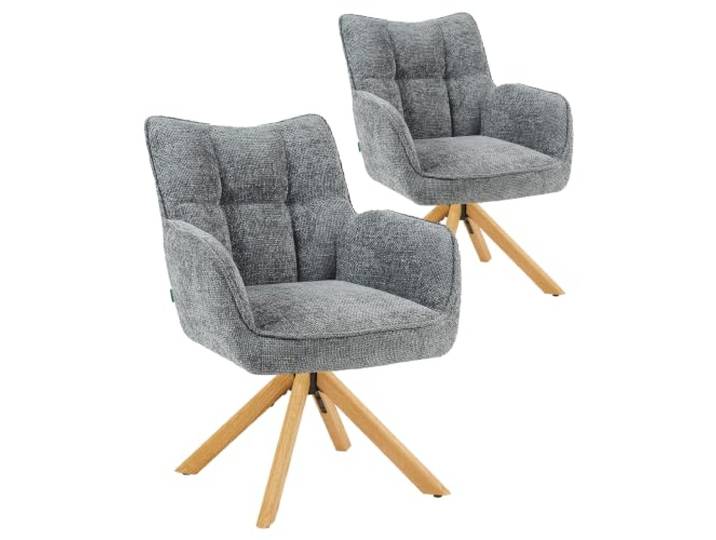 DUBI Möbel Esszimmerstuhl 31109-1B02/2B01 (Eiche Natur XL, Drehbar mit Rückstellfunktion & Kippfunktion, Grau)