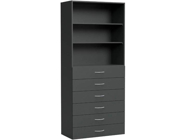 Standregal, Spanplatte, Grau (Grafit), 80×185×40 cm, 3 Fächer & 6 Schubladen, WIMEX Multiraumkonzept