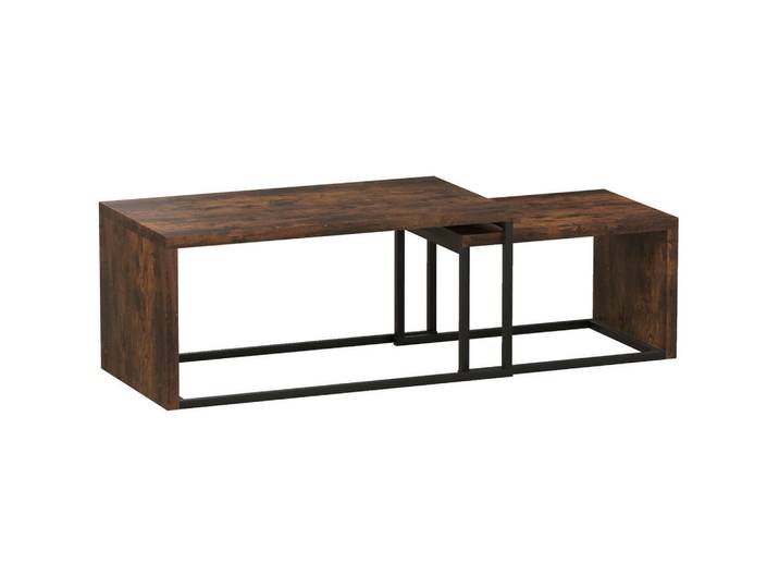 Modfu Couchtisch aus Holz 90x48x42/59x42x36 cm in Rustikalbraun mit 2 Tischen, Braun, 48x42x90 cm, Wohnzimmer, Wohnzimmertische, Couchtische