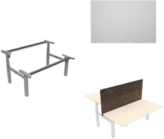 Set STIER Elektrisch hhenverstellbares Gestell fr Team-Schreibtisch 501-88 160x80cm 65-125cm + Schreibtischplatte 160x80cm wei + Trennwand fr Team-Schreibtisch 501-88 160x80cm