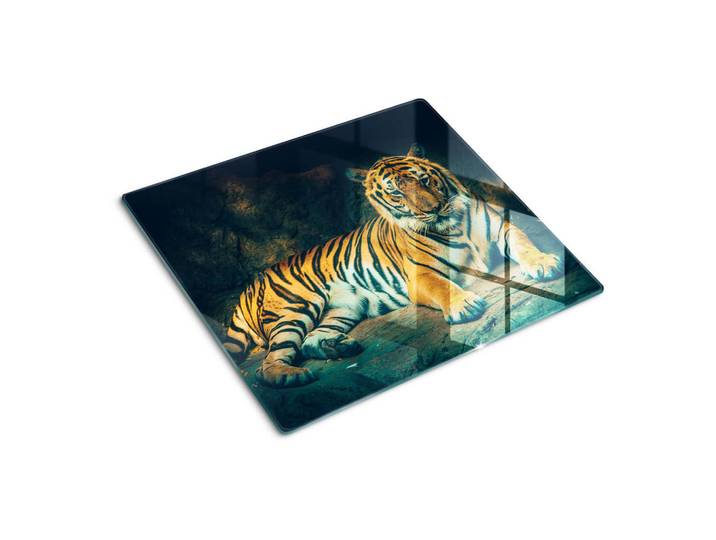 Tulup Glasplatte 60x52 cm Tigerhöhle, Orange, Glas, 60x52 cm, Küchenzubehör, Schneidebretter