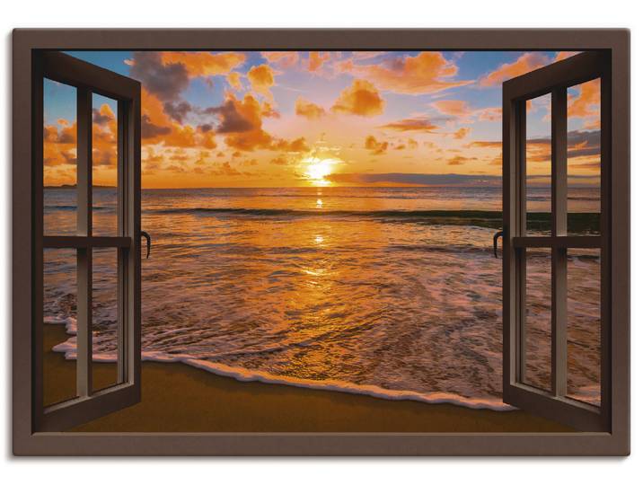 Wandbild ARTLAND Fensterblick Sonnenuntergang am Strand , braun (farbe bild(er): braun), B:70cm H:50cm, Bilder, Wandbild, als Leinwandbild, Poster in verschied. Grössen