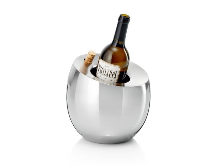 Weinkühler Froid Philippi Edelstahl gebürstet und poliert silber, Designer Metz und Kindler Produktdesign, 20.5 cm
