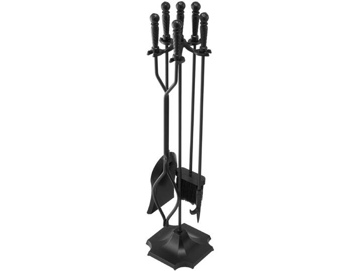 VEVOR Haardgereedschapset\, 5-Delig. Kachelgereedschapset\, Vijfpuntige Standaard\, Tang\, Asschep\, Borstel\, Pook\, Smeedijzeren Haardaccessoires voor Kampvuren Binnen En Buiten\, Zwart