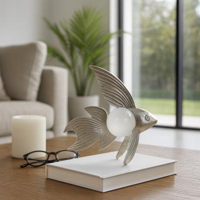 Sagebrook Home "Metal Fish with Acrylic Ball Decorative Figurine - Silver - 9.5"" x 3.5"" x 9"""