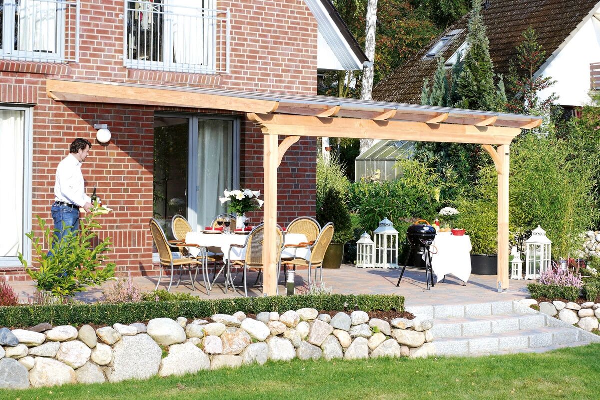 Terrassendach SKANHOLZ "Ravenna", beige (natur), B:648cm T:350cm, Douglasienholz, Terrassenüberdachungen, 648 cm Breite, verschiedene Tiefen