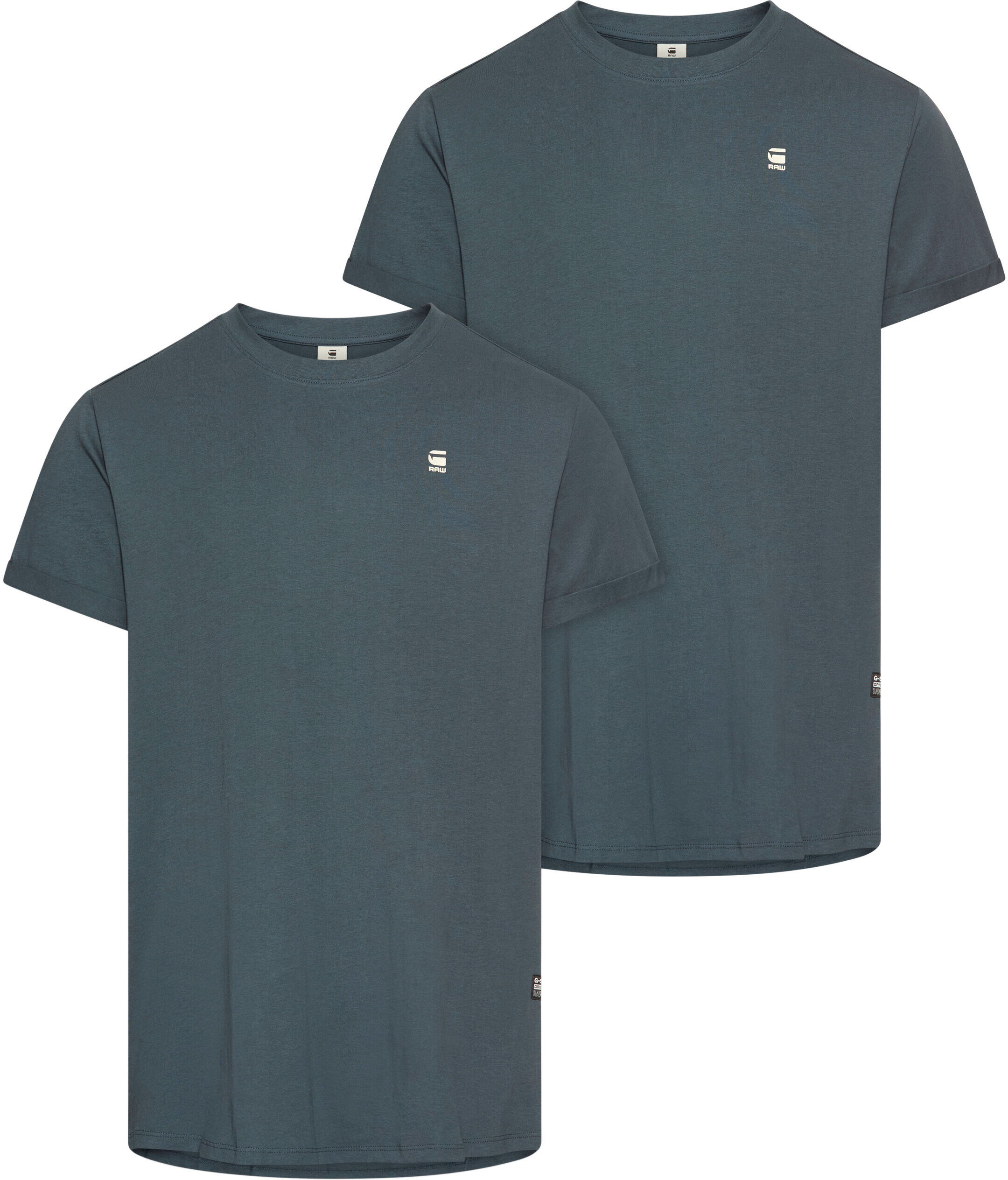 T-Shirt G-STAR "Lash 2er Pack", Herren, Gr. S, grau (schwarz slate, schwarz slate), Jersey, Obermaterial: 100% Baumwolle, unifarben, relaxed fit, Rundhals, mit Umschlag, Shirts T-Shirt, aus Baumwolle schwarz slate, schwarz slate S