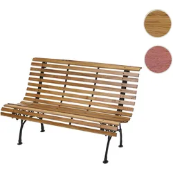 Gartenbank HWC-F97, Sitzbank Parkbank Holzbank, 2-Sitzer Gusseisen Holz 122cm 22kg ~ hellbraun