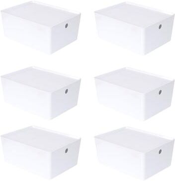 YBM Home Plastic Storage White Organizing Bin with Lid, with Handle