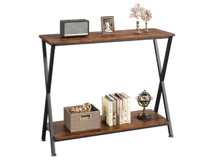 Console d'entrée à 2 niveaux en bois et métal table console style industriel marron rustique 80 × 30 × 81 cm