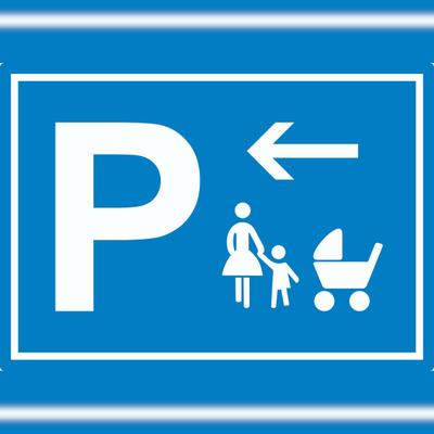 HB-Druck Mutter und Kind Parkplatz Aufkleber mit Richtungspfeil links waagerecht A7 (74x105mm)