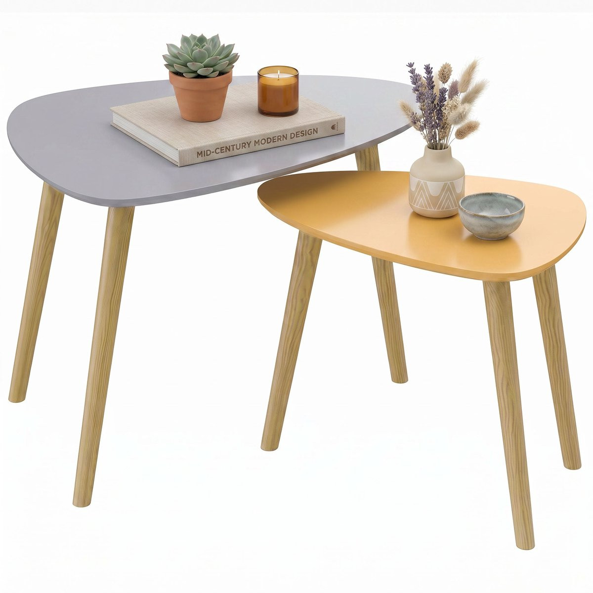 HOMCOM Salontafelset in MDF - Grijs en geel - B/D/H: 59,5 x 39,5 x 45 cm