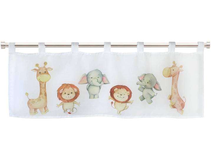 Scheibengardine DELINDO LIFESTYLE Kinderzoo Gr. 1, weiss (weiß), B:45cm H:120cm, Voile, Polyester, Gardinen, Scheibengardine, mit Schlaufenaufhängung für die Küche