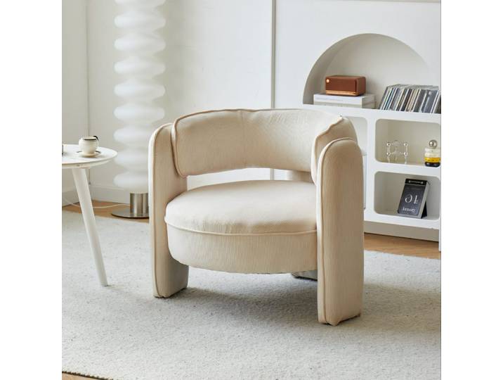 Fauteuil de salon scandinave en velours côtelé beige