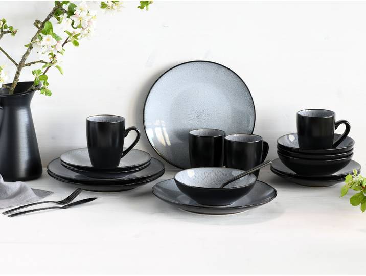 Kombiservice OTTO HOME modernes Geschirr-Set, Service Gullak , grau (frost), 16 Stk., Steinzeug, Geschirr-Sets, Kombiservice, mit Reaktivglasur, spülmaschinengeeignet & mikrowellengeeignet
