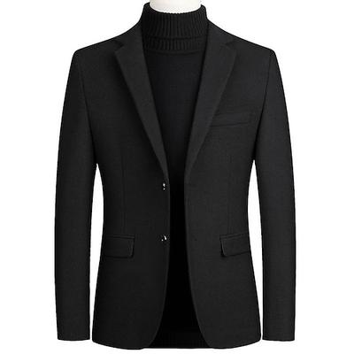 Herren Wollmantel Blazer Hochzeit Büro Büro / Karriere Mode Klassicher Stil Herbst Wolle Einfarbig Thermowarm Warm Einreihig Blazer Schwarz Wein Marineblau Grau