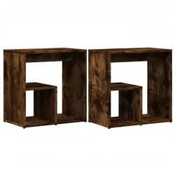 Décoshop26 - Set aus 2 Beistelltischen mit Pflanzenständern 50 x 30 x 50 cm braunes Holzwerkstoff DEC032619