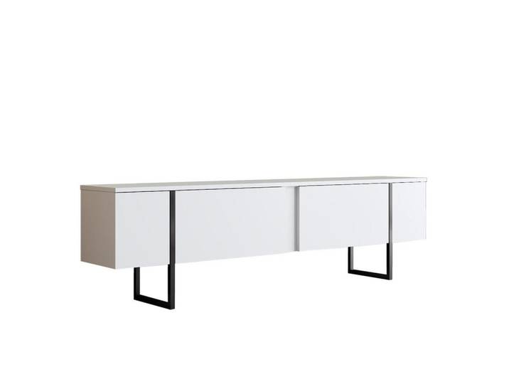 Calicosy Tv-Möbel mit 2 Klapptüren Luxe 180/30/50 cm, Weiß, Holzwerkstoff, 180x50x30 cm, Wohnzimmer, TV Möbel, Lowboards, Lowboards stehend