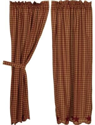 VHC Brands Primitive Curtains VHC Star Panel Pair Rod Pocket Cotton Star Appliqued - 63x36