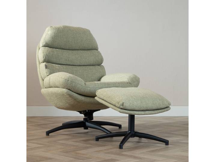 Bronx71 Sessel mit Hocker Palma Leinen drehbar olivgrün