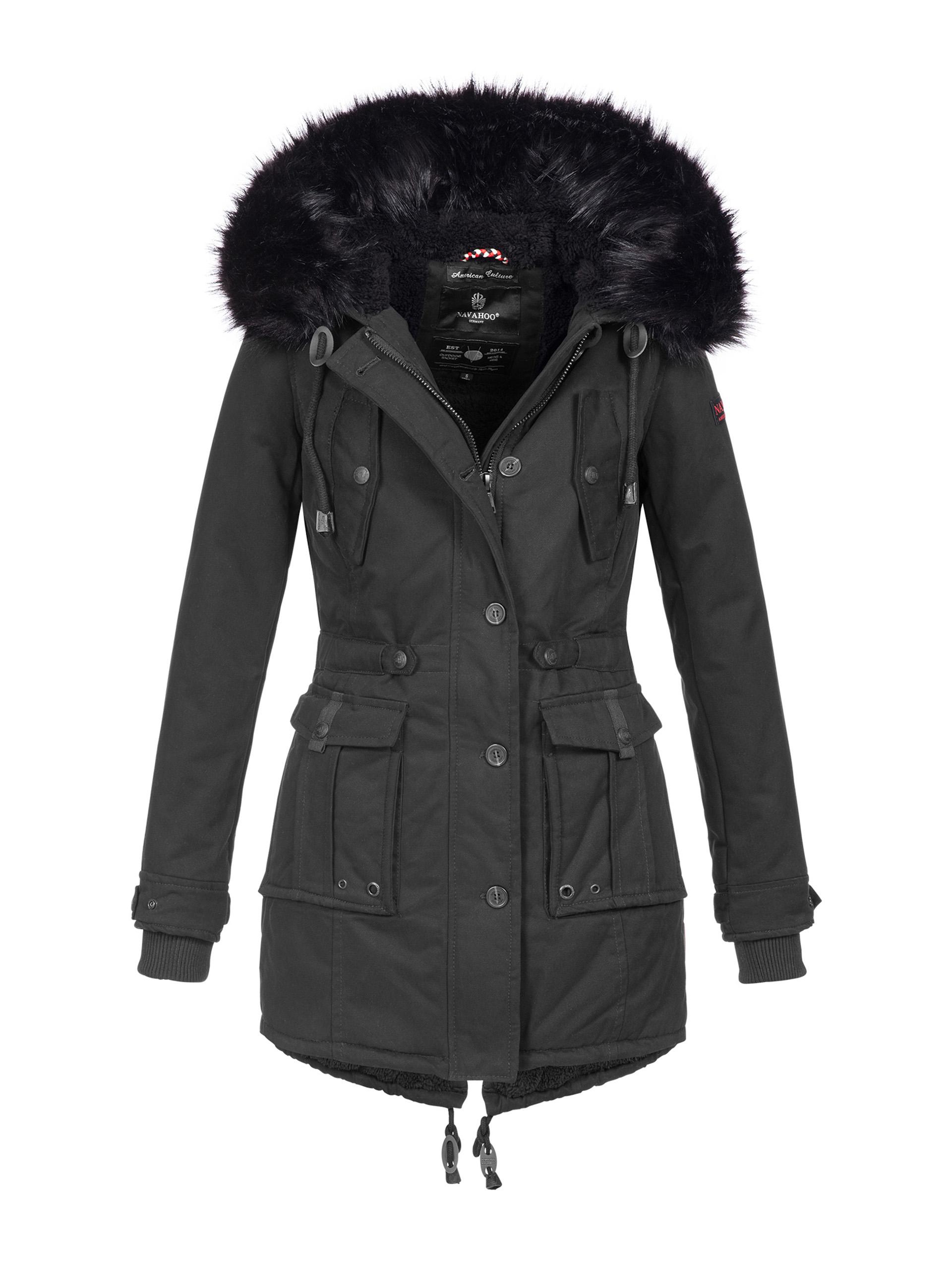 Navahoo Damen Winterjacke Luluna – Mit Teddyfell & Abnehmbarem Kunstfellkragen