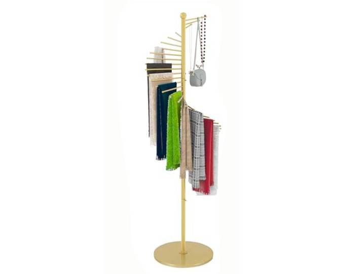 YUJEYHD Kommerzieller Schalständer aus Metall, 170 cm x 42 cm (Color:gold) Spiral-Schalhalter mit 30 Kleiderstangen – Platzsparender Organizer für Krawatten, Gürtel, für Boutiquen & Zuhause