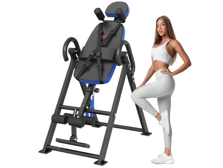 VEVOR Inversietafel, inversiebank, belastbaarheid 136 kg, multifunctioneel fitnessapparaat, inklapbare rugtrainer, krachttraining met hoofdsteun, blauw/zwart