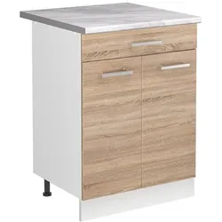 Vicco, Regal, Spülenunterschrank R-Line, Sonoma/Weiss, 60 cm Arbeitsplatte Marmor
