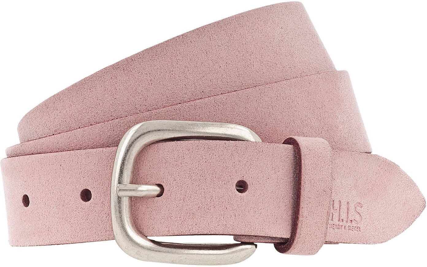 Ledergürtel H.I.S, Damen, Gr. 85, rosa (rose), Rindsleder, unifarben, Basic, Gürtel Ledergürtel, mit H.I.S Blindprägung - NEU bis Gr. 125 verfügbar rose 85