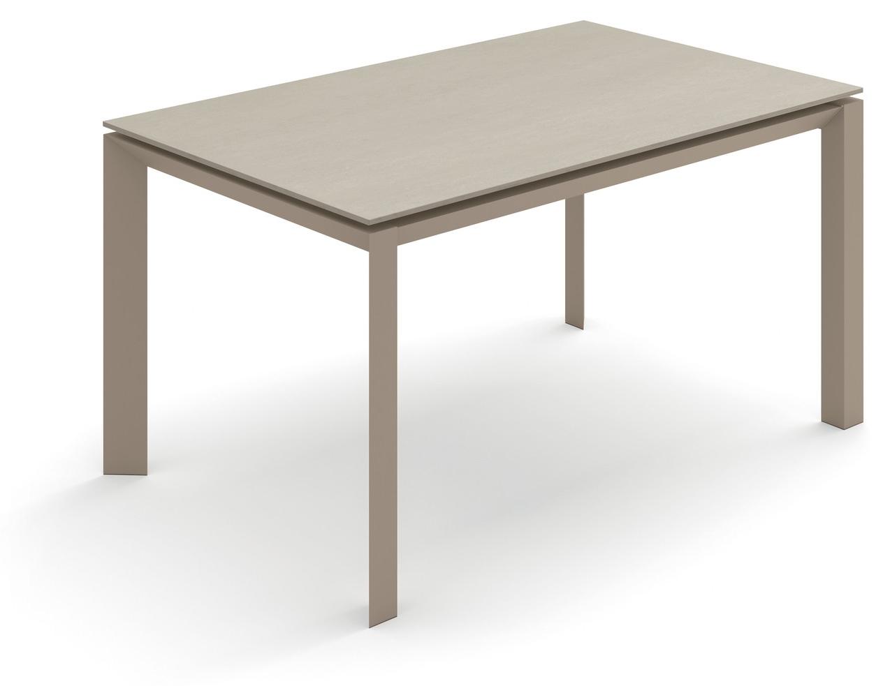 Ausziehbarer Tisch Account 24, Tischplatte aus mattem Sandkeramik, sandlackiertes Metallgestell, Maße 140/220 cm