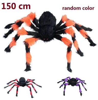 Uplifted Finds Giant Halloween Black Plush Spider & Web Set Outdoor Yard Prop 150cm Colorful