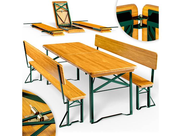 CASARIA Ensemble Table et Bancs Pliants en Bois Avec Dossiers