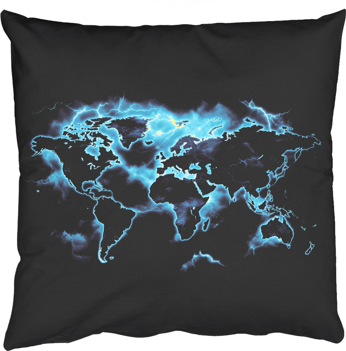 Sierkussen Wereldkaart en Bliksem Blauw - 60 x 60 cm