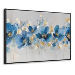 LEINWAND Bilder mit Rahmen - Blumen - Blau - Abstrakt - 90x60