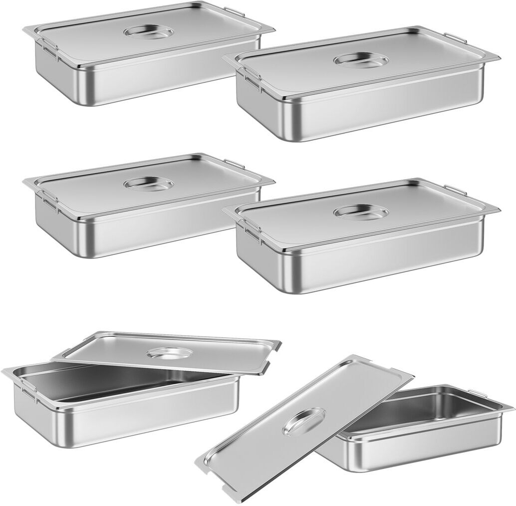 Blue Elephant 53cm x 33cm Set of 6 Gastronorm Pan, Steam Table Pans, Stainless Steel Pan with Handle, Commercial Steamer Pan Food Catering Trays Silver