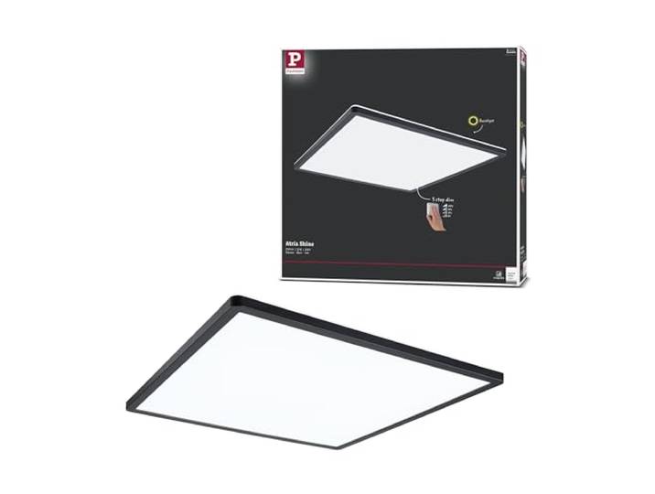 Paulmann 71016 LED Panel Atria Shine 3-Step-Dim eckig, Dimmbar Tageslichtweiß Lichtpanel Kunststoff Deckenpanel 4000 K, Schwarz, Incl. 1x22 W, 420 x 420 mm
